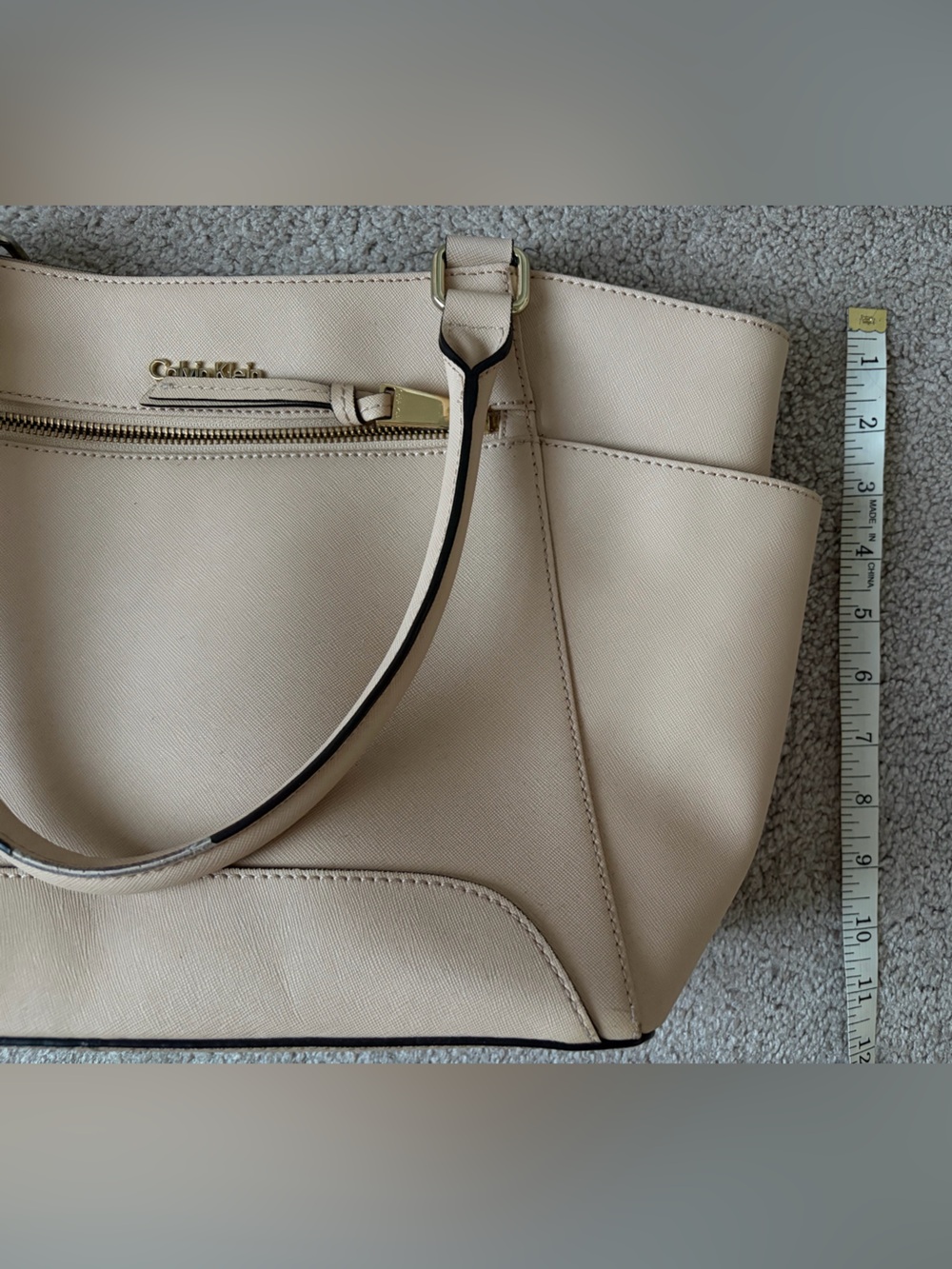Calvin Klein Beige Saffiano Shoulder Bag with Gold Hardware - Picture 5 of 6
